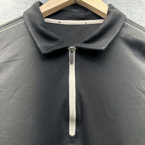 Bugatchi Quarter Zip Polo Shirt Mens Large Black Cotton Short Sleeve Stitch - Picture 8 of 10